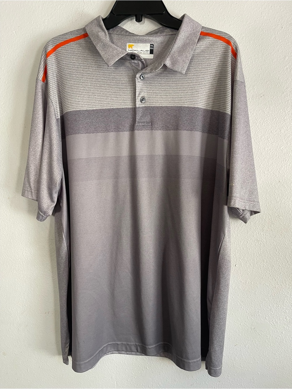 Gray Polo Shirt with Orange Shoulder Stripe - Performance Polo